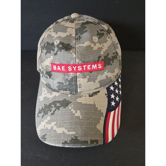 BAE Systems Logo Flag Embroidery Adjustable Hat Rocky Point Outdoor US Camo